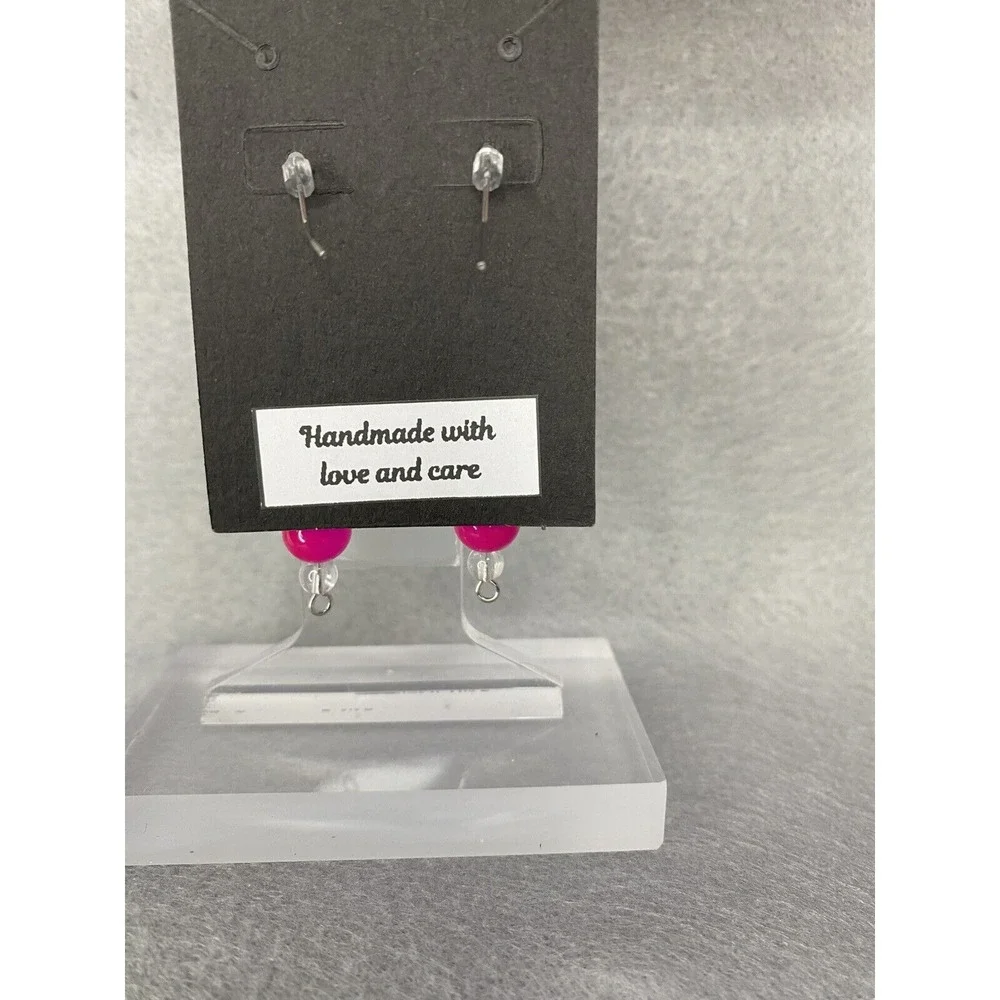 Handmade Pink And Clear‎ Beads Long Dangle Earrings